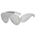 Gafas de sol de pantalla plateadas extragrandes futuristas con diseño envolvente único - Estilo Escudo / Montura Plateada Lente Espejada Plateada