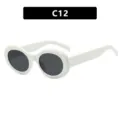 Elegante weiße ovale Retro-Sonnenbrille für Damen mit dunklen Gläsern für die Mode - Solid Weiß Grau Glas Stil (C12)