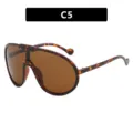Trendige Oversize-Schild-Sonnenbrille mit Schildpatt-Rahmen und braunen Gläsern - C5 - Schildpatt Tee (C5) / Metallscharnier