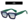Modieuze vierkante zonnebril met donkerblauwe monturen en groene pootjes model C5 - Blauw Frame Groene Poten