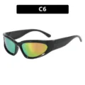 Y2K futuristische Kinder-Sonnenbrille in C6 Schwarz mit bunten verspiegelten Linsen - Schwarzer Rahmen Pink Spiegel