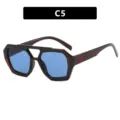 Trendy modieuze zonnebril met donkerrood zeshoekig montuur en blauwe glazen, code C5 - Donker Thee Frame Blauwe Lenzen