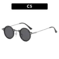 Vintage Steampunk Kleine Runde Sonnenbrille für Damen und Herren, Schwarz Farbe C5 - Wie abgebildet / Glänzend Schwarzer Rahmen Graue Gläser (C5)