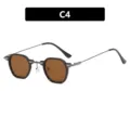Kleine hexagonale Punk-Sonnenbrille mit schwarzem Metallrahmen und braunen Gläsern, SKU C4 - Glänzendes Schwarz / Teefarbene Gläser
