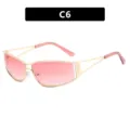 Gafas de sol retro Y2K con lentes rosas degradadas y montura metálica, color C6 - Dorado Degradado Rosa