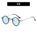 Klassische Retro-Steampunk-Sonnenbrille mit runden hellblauen Gläsern und Gestell C6 - Wie abgebildet / Glänzendes Schwarz Blaue Gläser (C6)