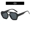 Gafas de sol negras hexagonales de gran tamaño con protección UV C3 - Estilo de Doble Puente Irregular (C4) / Negro Brillante Lente Gris