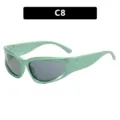 Grüne futuristische Y2K-Radsonnenbrille für Kinder im Design der Farbvariante C8 - Grüner Rahmen Graue Gläser