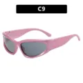 Futuristische Y2K-Kindersonnenbrille mit metallisch rosa Rahmen und UV-Schutzgläsern - Lila Rahmen Graue Gläser