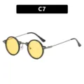 Kleine runde Retro-Steampunk-Sonnenbrille mit gelben Gläsern, schwarzer Rahmen Stil C7 - Wie abgebildet / Glänzendes Schwarz Gelb Glas (C7)