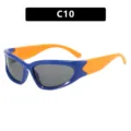 Futuristische Y2K-Kindersonnenbrille mit blauem Rahmen und orangefarbenen Bügeln - Blauer Rahmen Oranger Bügel