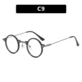 Retro Steampunk kleine runde Sonnenbrille mit schwarzem Rahmen Variante Modell C9 - Wie abgebildet / Glänzendes Schwarz/Weiß (C9)
