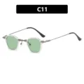Kleine quadratische Punk-Sonnenbrille mit grünen Gläsern und klarem Rahmen, Stil C11 - Transparent Weiß Grüne Linse