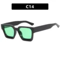 Classic retro style black square frame sunglasses featuring green lenses, model C14 - Metal Hinge / Bright Black Green