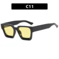 Vintage retro square sunglasses with bold black frame and tinted yellow lenses, SKU C11 - Metal Hinge / Glossy Black Yellow Lens
