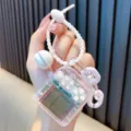Portable mini transparent handheld game player keychain charm for kids and bags - Clear White