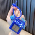 Mini blue transparent handheld square brick game console keychain for backpacks - Transparent Blue