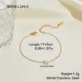 Detail of gold stainless steel bracelet with zircon stone showing dimensions and weight - Oval White Natural Stone Bracelet (NMSB-L345-6)