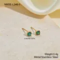 Detail view of 0.4cm green zircon stud earrings in gold stainless steel finish. - Round Green Zirconia Earrings (NMSE-L346-1)