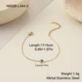 Gold stainless steel birthstone bracelet with green zircon showing measurements and weight - Round Green Zirconia Bracelet (NMSB-L344-3)