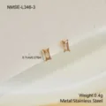 Detailed macro view of champagne baguette zircon stud earrings in gold stainless steel - Rectangular Champagne Zirconia Earrings (NMSE-L346-3)