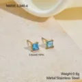 Detailed macro view of blue square zircon stud earrings with size and weight specifications - Square Sea Blue Zirconia Earrings (NMSE-L346-4)