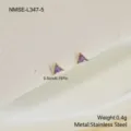 Close-up of minimalist triangle purple zircon stud earrings in gold stainless steel - Triangle Purple Zirconia Earrings (NMSE-L347-5)
