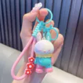 Dopamine-colored rabbit keychain with silicone strap and floral accents - Single OPP Bag Packaging / Pink
