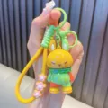 Cute dopamine color-block rabbit keychain in bright yellow and green silicone - Single OPP Bag Packaging / Yellow