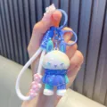 Dopamine color-blocked rabbit keychain with purple silicone strap and flowers - Single OPP Bag Packaging / Gray