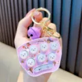 Creative purple handheld Whac-A-Mole game keychain with cute mouse buttons and bell - Purple