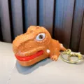 Simpatico portachiavi a forma di dinosauro T-Rex arancione con anelli in metallo dorato - Dinosauro Caffè