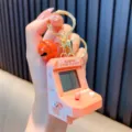 Lindo llavero de mini consola retro tetris color melocotón con cachorro de dibujos animados - Estilo con Patrón de Cachorro (Consola de Arcade) / Naranja