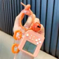 Orange mini retro Tetris handheld game console keychain with bell and chain charm for bags - Orange