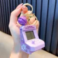 Mini llavero de consola de juegos retro Tetris púrpura con lindos dibujos de gatos - Estilo con Patrón de Gato (Consola de Arcade) / Púrpura