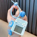 Handheld mini light blue retro game player keychain pendant for schoolbag decoration - Blue