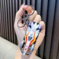 Miniatur Weißer Legierungs-Formel-Auto-Modell Schlüsselanhänger mit Rennsport-Logos - Weiß