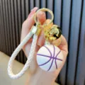 Portachiavi sportivo da basket bianco con dettagli viola e cinturino in pelle - Bianco