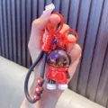 Plated color-block rabbit keychain charm with red silicone flower hand strap accessory - Single OPP Bag Packaging / Black