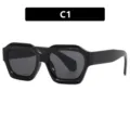 Lunettes de soleil rétro à monture polygonale en noir uni, modèle C1 pour la mode - Monture Noire Verres Gris (C1)