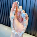Elegant star crystal beaded keychain pendant with rhinestones for car keys or phone straps - With Phone Card / White
