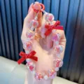 Crystal Beaded Phone Strap Cute Transparent Flower Beads Red Bow Bag Charm Keychain Accessory - Red