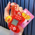 Lindo mini llavero rojo Genki Ducky con consola de juegos de mano tipo Tetris - Rojo