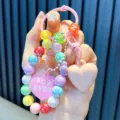 Handheld colorful acrylic beaded keychain with pink heart pendant and FOR EVER tag - Pink