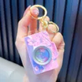 Pink cartoon camera keychain with cute rabbit design and light effects - Pink