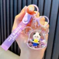 Cute purple panda liquid quicksand keychain with Mickey ear shape and glitter stars - Bear Head