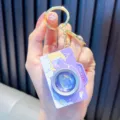 Purple cartoon camera keychain with integrated LED light and sound effects for schoolbags - Purple
