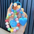 Colorful acrylic beaded heart keychain charm with "FOR EVER" pendant for bags and cars. - Dark Blue