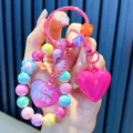 Vibrant acrylic beaded keychain featuring a large pink heart charm and "FOR EVER" letter beads. - Rose Red