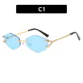 Rimless polygon sunglasses with light blue lenses and gold metal claw hinge C1 - 蓝片(S030)